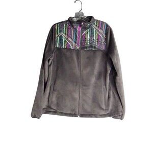 Fila Sport Track Jacket Velour Gray Geometric Long Sleeve Full Zip Women Size L